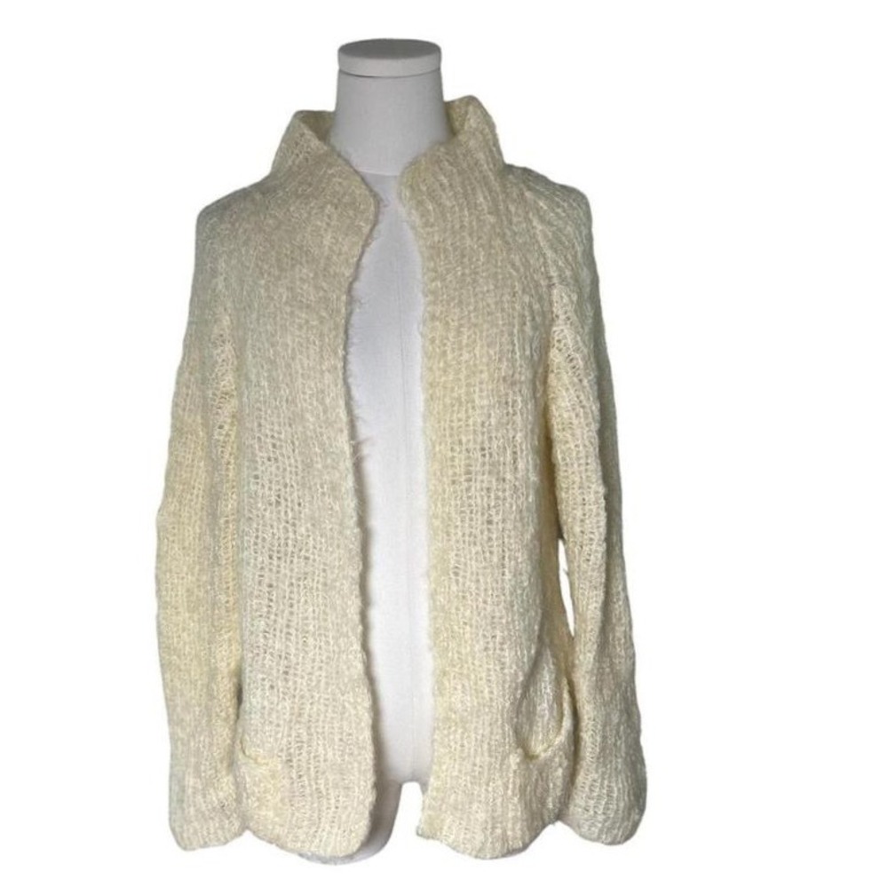 Ivory Fuzzy Knit Cozycore Cardigan Sweater Jacket‎ Soft Lounge Hygge M/L